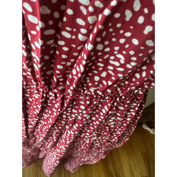 Grecerelle Red Polka Dot Maxi Dress Tiered Skirt Elastic Waist Casual Chic - Image 3