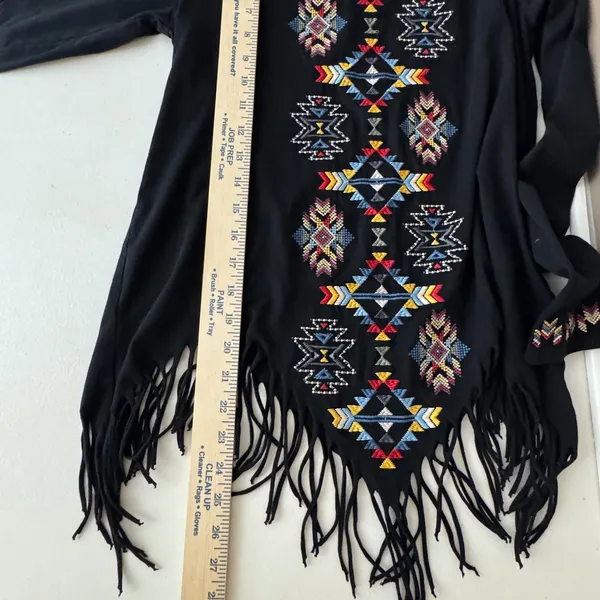 Savanna Jane Womens‎ Small Black Southwestern Embroidered Fringe Hem Top Blouse - Image 10