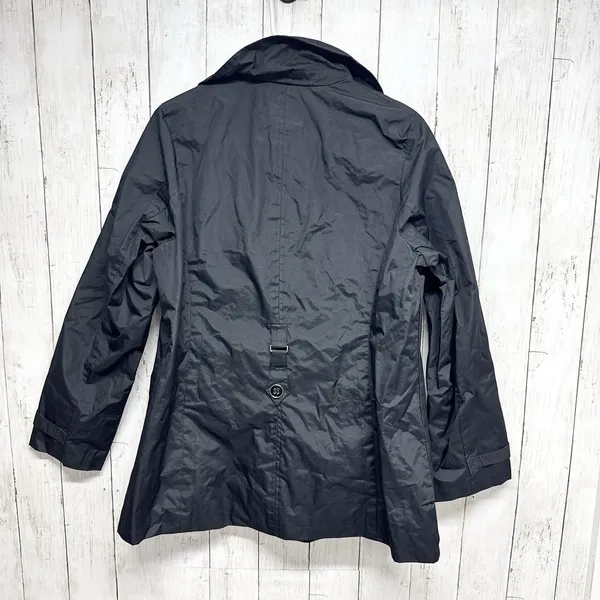 Faded Glory Jacket‎ Women Sz Medium Black Collared Button Front Rain Trench Coat - Image 7