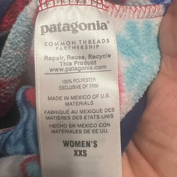 Patagonia Synchilla Snap-T Fleece Pullover XXS Patchwork Print Red Blue Vintage - Image 14