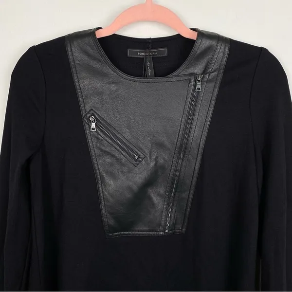 NWT BCBGMAXAZRIA Faux Leather Bib Mini Dress Black XXS - Image 6