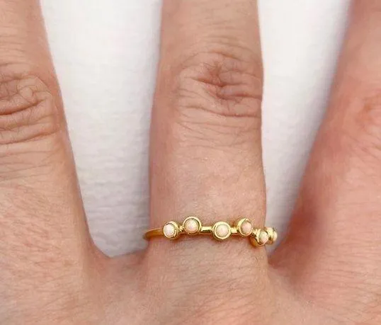 Five and Two New  Scattered Opal Gold Tone Serena Stacking Ring Size 6 - Image 7