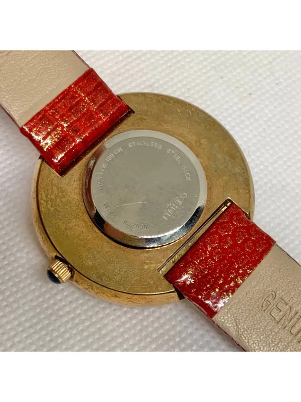 Timeco women’s watch floral dial rose gold tone 40mm red leather band running - Image 8