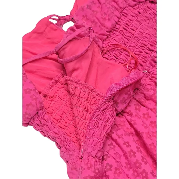 Urban Outfitters Riley Smocked Waist Pink Mini Dress Size Medium - Image 8