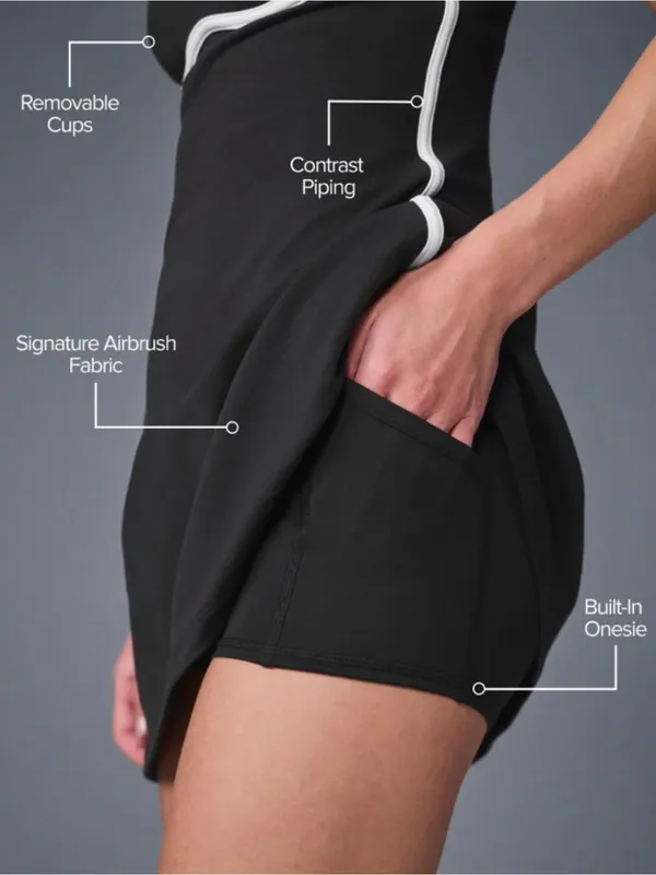 Alo Yoga Airbrush Streamlined Dress in black with white contrast piping Size XS - Image 3