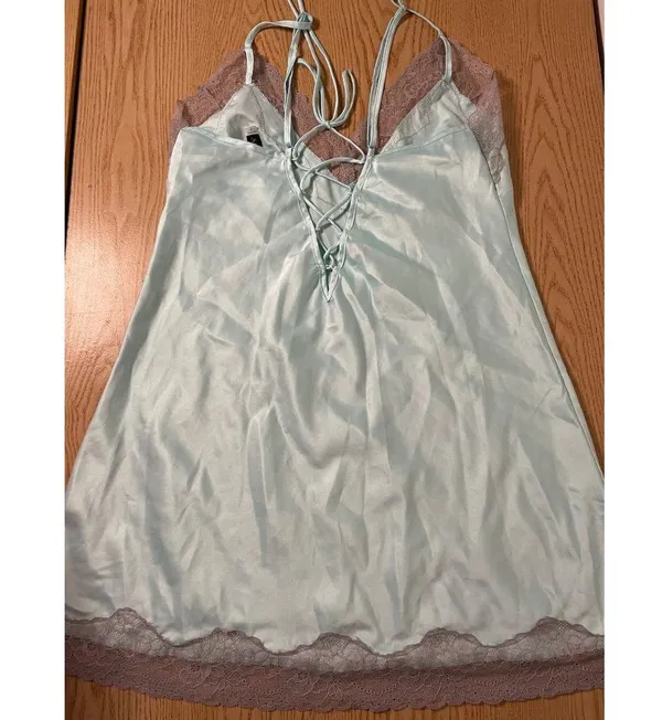 Womens Venus Lacey Silky Satiny Chemise Night Gown Stretchy Baby Blue Medium - Image 3