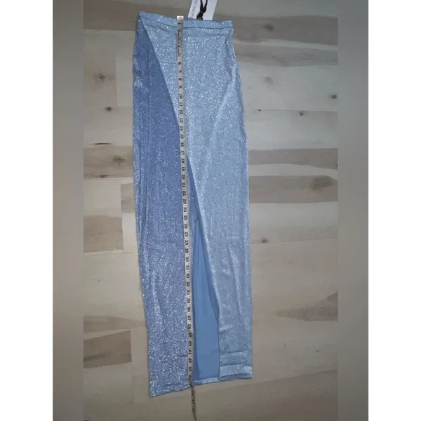 Naked Wardrobe NWT Women Small Powder Blue Glitter Two-Tone Maxi Skirt - Image 6