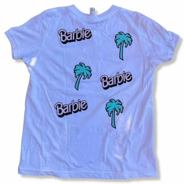 Mattel Barbie Employee Promo ONLY t Shirt Logo & Palm Tree white women V Neck S - Image 2