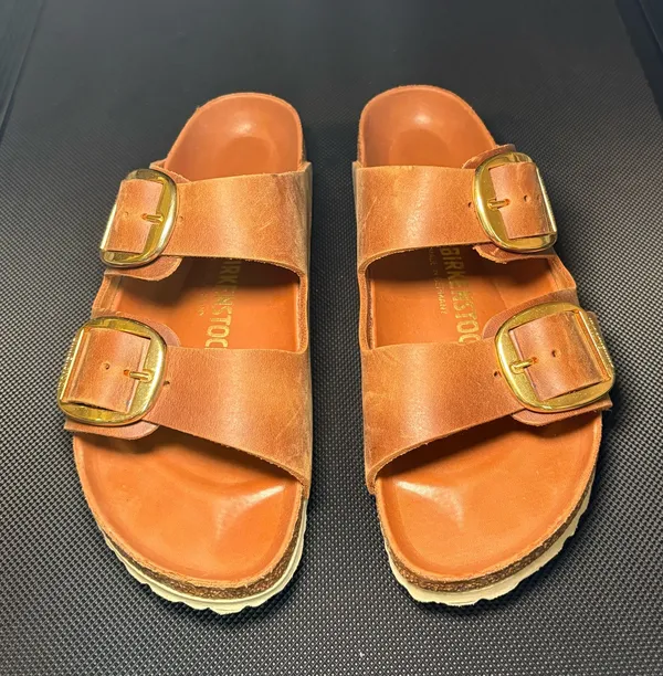Birkenstock Arizona Big Gold Buckle Slide Sandal - Image 3