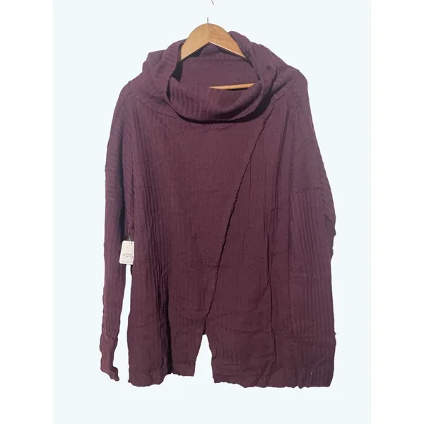 Free People Shirt Women's Small NWT Juicy Cowl Neck Oversized Split Back Wine - Image 8