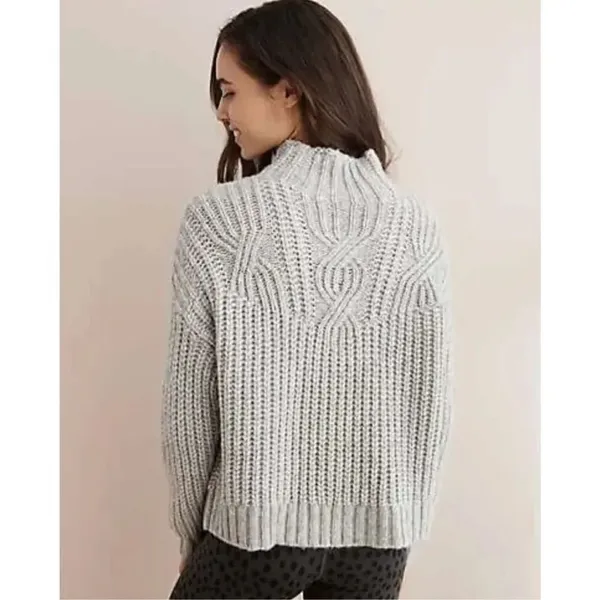 ✨AERIE Cable Mock Neck Laine Wool Grey Sz Medium Sweater✨ - Image 3