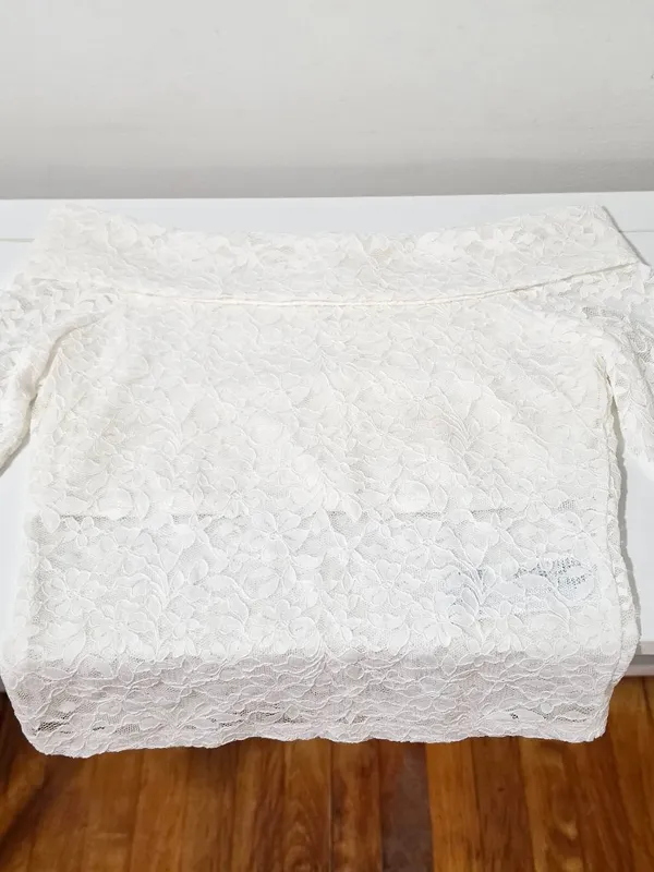 Hollister All Over Lace - Off the Shoulder Top - Cloud Dancer - Size M - Image 6