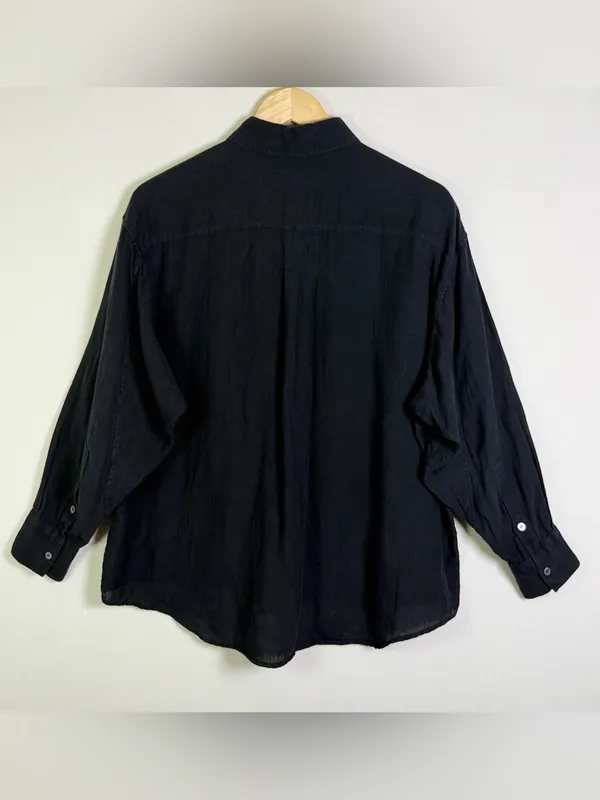 Katharine Hamnett Nicola Women XS Black Linen Oversized Shirt Italy Quiet Luxury - Image 4