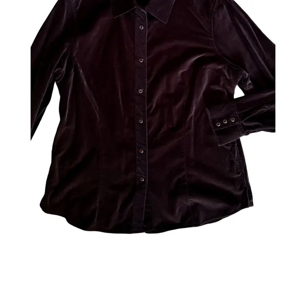 LL Bean Top Womens Size L Black Velvet Long Sleeve Button Up Collar Cotton Vntge - Image 6