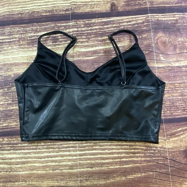 Blashe Black Faux Leather Crop Top Sleeveless Stretch Tank Top Size M - Image 5