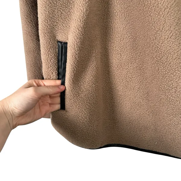Abercrombie & Fitch Taupe Brown Sherpa Fleece Faux Leather Pullover Womens Small - Image 5