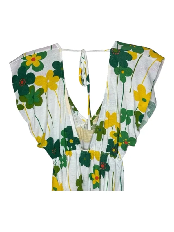 Y2K: Yag Couture ✿ Trendy Spring Floral Print Babydoll Tunic Top ✿ White ✿ Large - Image 9