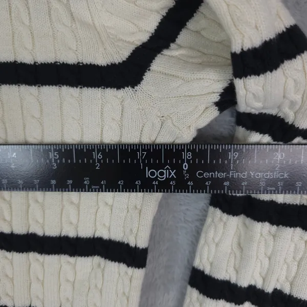 American Living Sweater Womens Large Ivory Blue Striped Cable Knit Turtleneck - Image 6