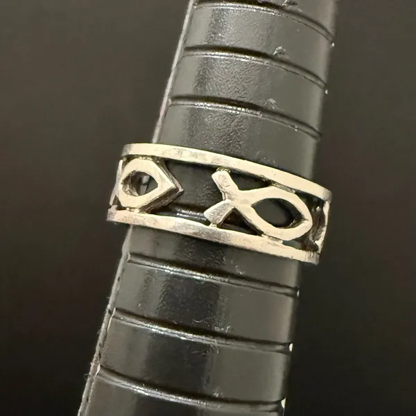 Vintage 925 Sterling Silver Ichthus Jesus Fish Eternity Band Ring Size 6.5 - Image 7