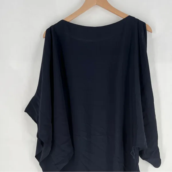 Free People Navy Blue Floral Beaded Embroidered Chiffon Dolman‎ Sleeve Dress M - Image 12