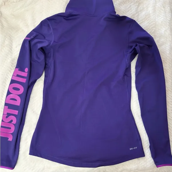 Nike Pro Purple 1/4 zip Long Sleeve “Just Do It” Training Top - Image 2