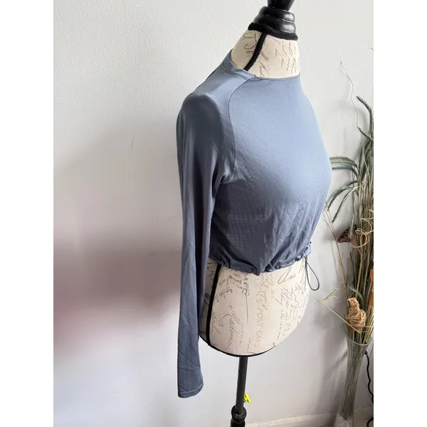 Gymshark Womens Seamless Long Sleeve Crop Top Steel Blue Drawstring B3A6H Size S - Image 3