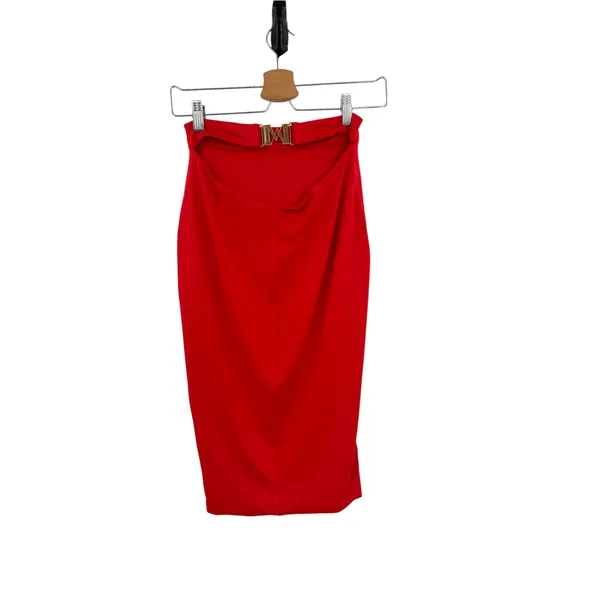 Meshki Cutout Back Gold M Hardware Bodycon Pencil Midi Skirt Red Size XS - Image 4