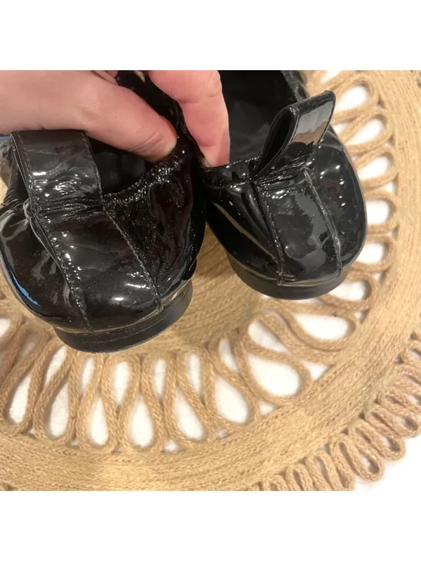 Tory Burch Floral Applique Patent Leather Ballet Flats Size 8 Black - Image 8