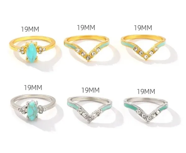 6pc 925 Rings For Men And Women Hip Hop Vintage Style Turquoise With Rhinestones - Image 4
