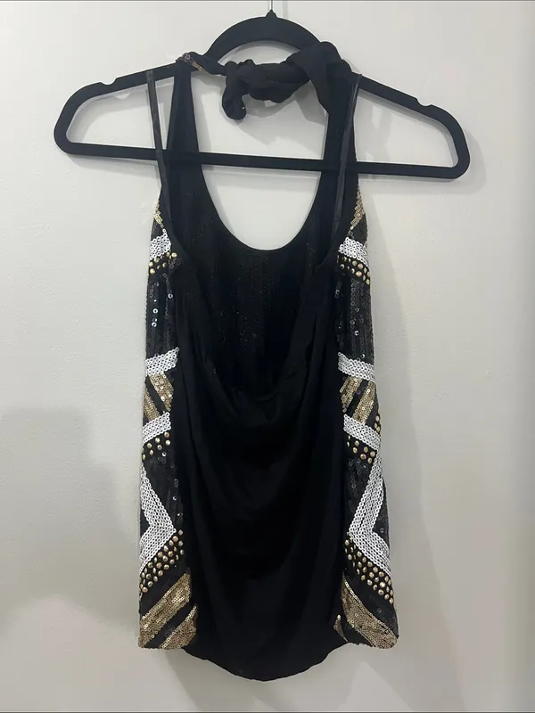 2B Bebe Black and Gold Sequin Halter Top - Image 4