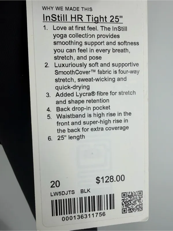 Lululemon instill high rise tight 25” black NWT womens 20 athletic training - Image 3