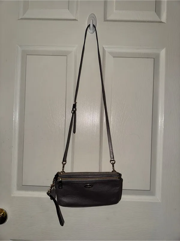 Coach F53157 Metallic Pewter Leather Crossbody Wristlet Double Zip Bag - Image 2