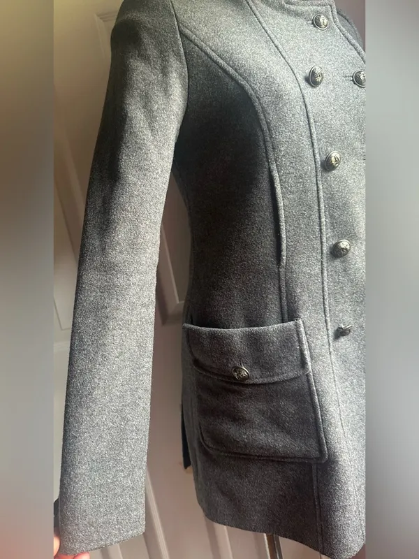 ZARA WARM WEAR TRF Gray Wool Double-Breasted 9 Button Side Pockets Pea Coat Sz M - Image 9
