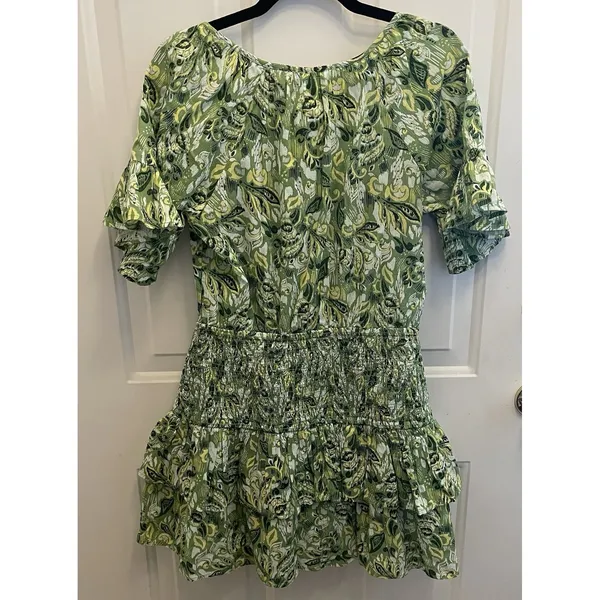 Aerie Smocked Waist Mini‎ Sundress Floral Kelly Green Womens M Boho Festival - Image 7