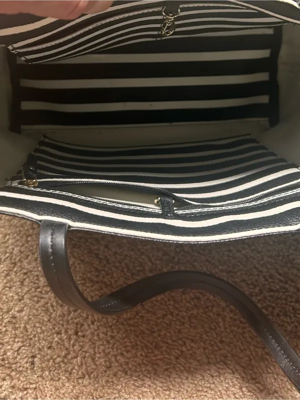 kate spade New York Black & Cream Striped Tote with Mint Base - Image 8