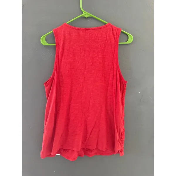 Lucky Brand Red Floral Embroidered‎ Slub Knit Sleeveless Tank Top Womens Small - Image 5
