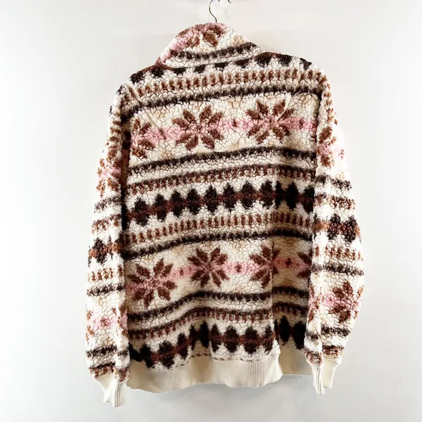 Aerie Hometown Holiday 1/4 Zip Fair Isle Sherpa Fleece Pullover Jacket White S - Image 4