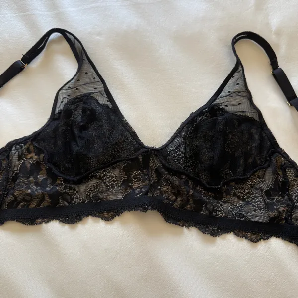 ✨ Frederick’s Of Hollywood Y2K Black Sheer Floral Lace Bralette | Coquette Fairycore Lingerie Top | Romantic Soft Cup Mesh Bra Size S - Image 8