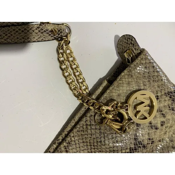 Michael Kors Brown Python Snakeskin Leather‎ Shoulder Bag Chain Strap Embossed - Image 3