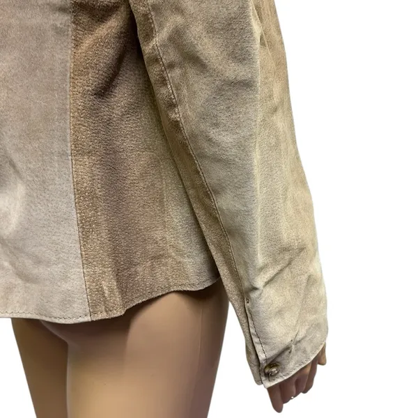 Vintage Suede Tan Open Front Pocket Jacket Puff Sleeve Womens Juniors 9 10 - Image 5