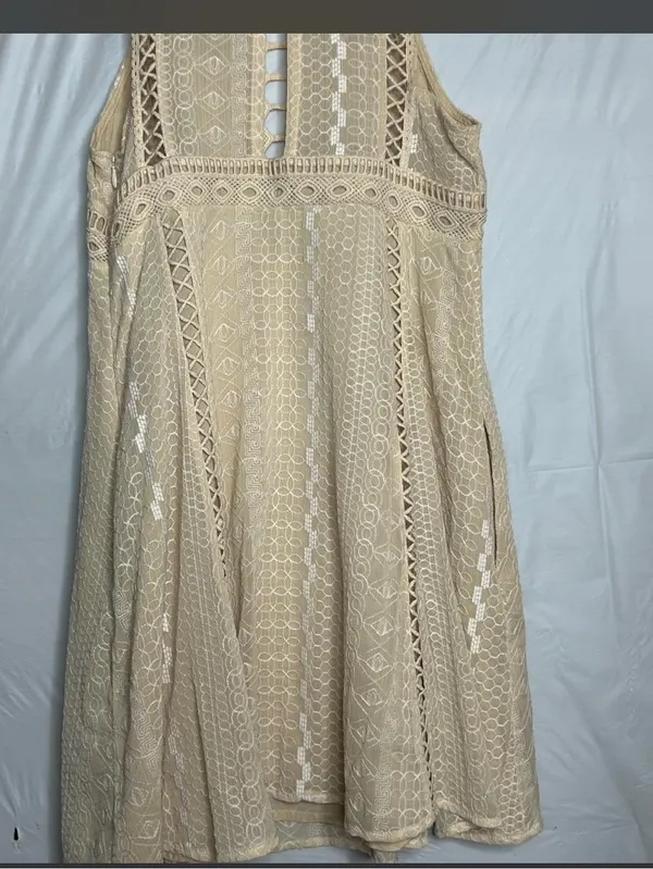 Free People Wherever you go mini dress tan ivory Size 6. - Image 4