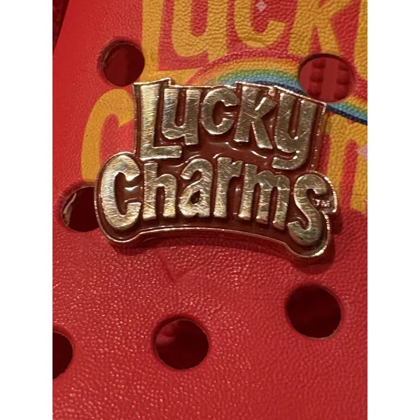Crocs Lucky Charms Unisex Clog Red/Yellow Rainbow Logo Round Toe W9 M7 - Image 3