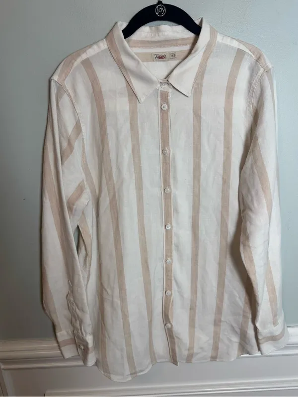 Faherty Malibu Vallerta Stripe Long Sleeve Linen Shirt XL Womens - Image 2