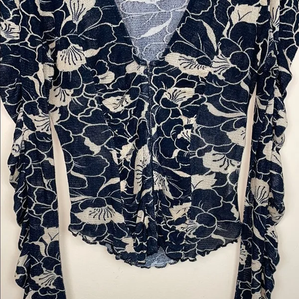 Free People Women’s Through the Meadow Floral Ruched Hook-Closures Ruffle Blouse - Image 3
