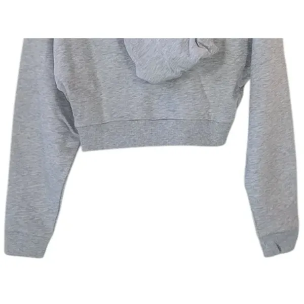 NWT WeWoreWhat Cropped Half Zip Fleece Cotton Hoodie Long Sleeve XS Heather Grey - Image 8