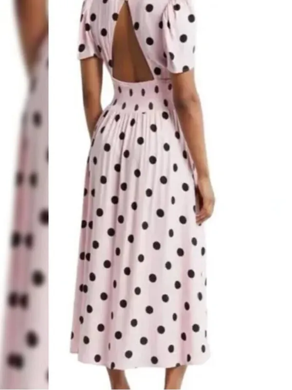 AFRM Jamie Pink Black Polkadot Print Open Back Maxi Dress Medium $138 Revolve - Image 2