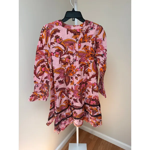 NEW Tuckernuck Pink Ornate Chintz Mini Dress Floral Tiered size Small - Image 6