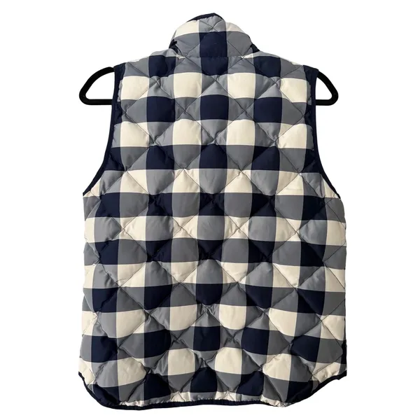 J Crew‎ Quilted Puffer Vest Excursion Medium Navy White Buffalo Check Gilet - Image 2