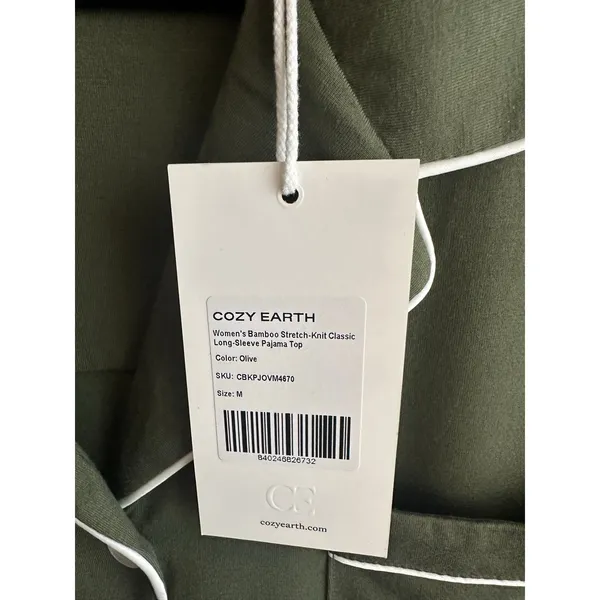 NWT Cozy Earth Bamboo Stretch Knit Classic Long Sleeve Pajama Top Olive Green M - Image 4