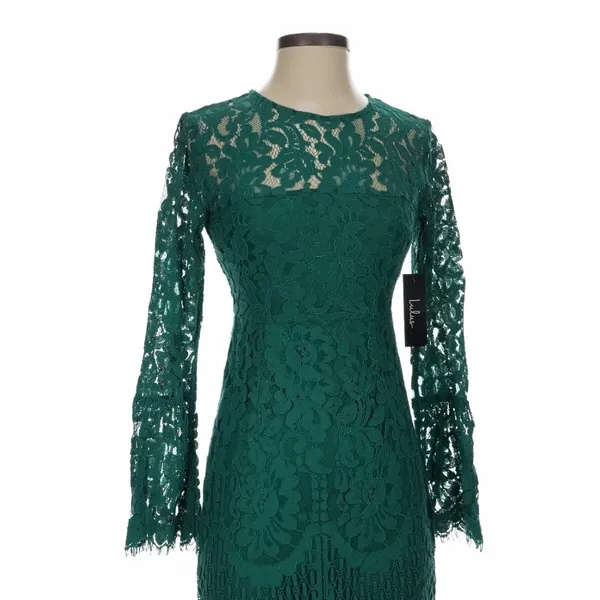 Lulus Enrapturing Elegance Green Lace Long Sleeve Midi Dress Bell Sleeve XS - Image 5